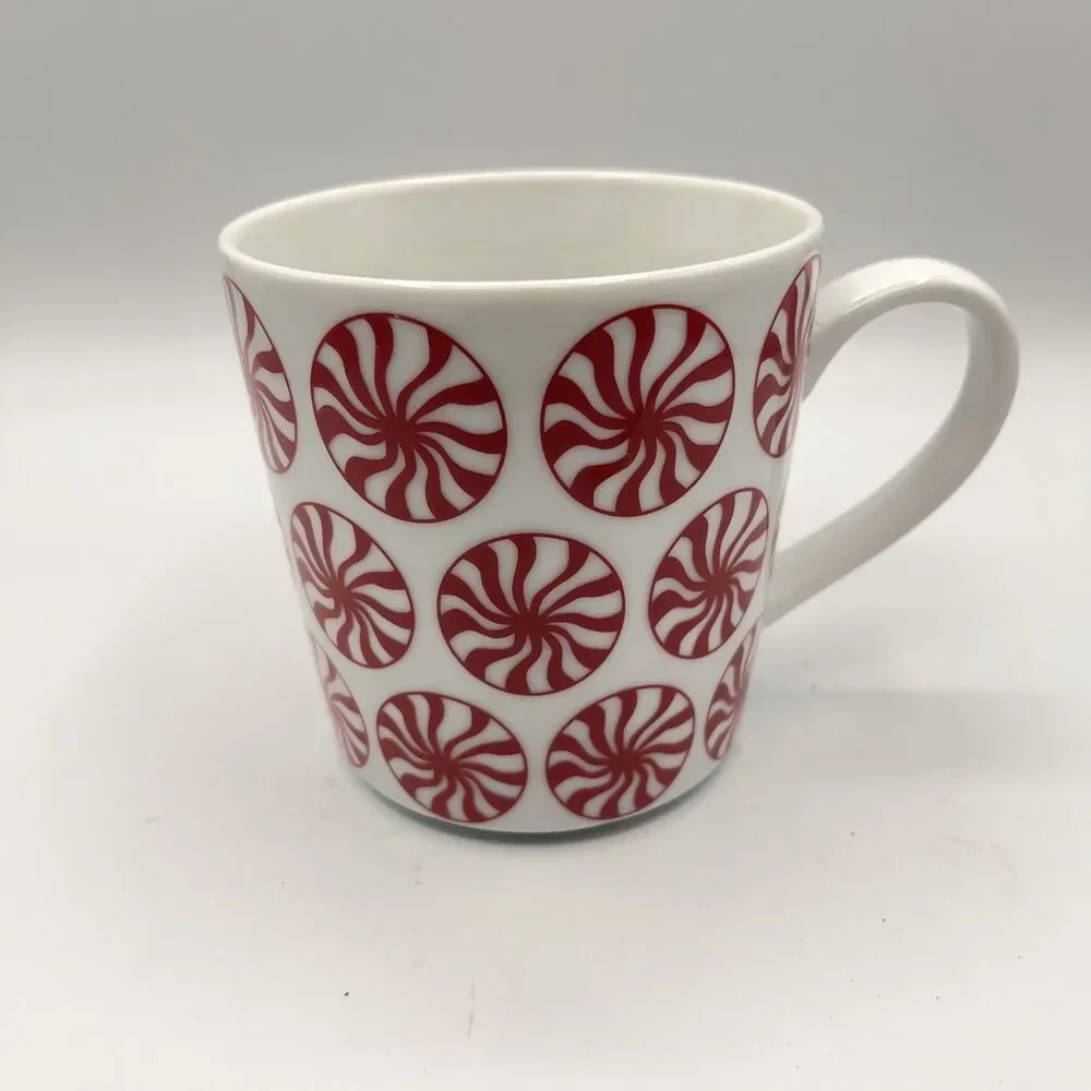 Crate & Barrel Peppermint Candy Porcelain Coffee Mug Tea Cup 16oz Holiday